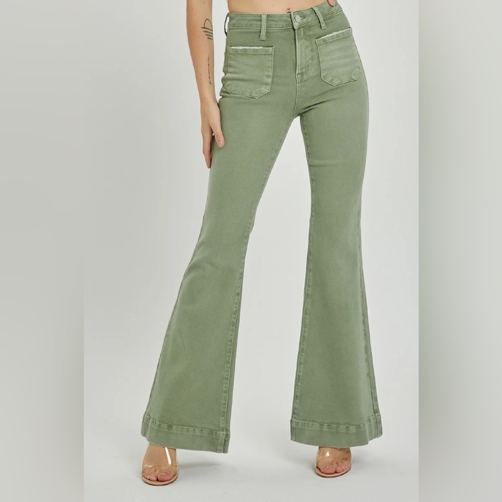 Risen Jeans- High Rise Front Patch Pockets Flared Jeans- 24